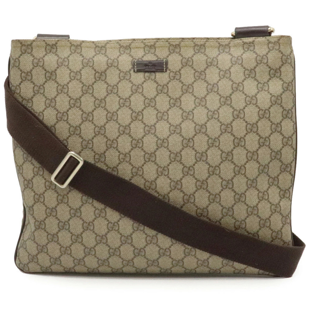 Gucci GG Supreme Plus Crossbody Bag Gusset Leather Beige Brown Cream